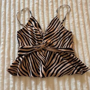 Aqua Black and Tan Zebra peplum tank top Camisole animal print